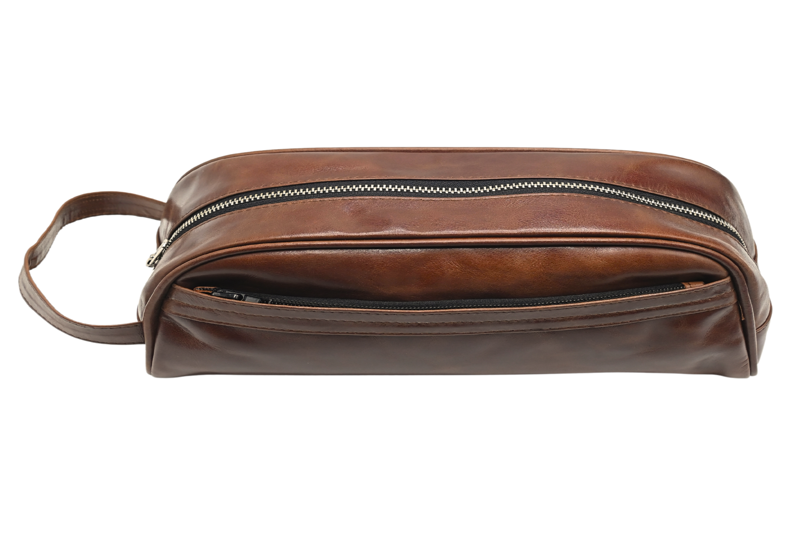 ROYAL Leather Toiletry Bag - Dark Brown Water Resistant.