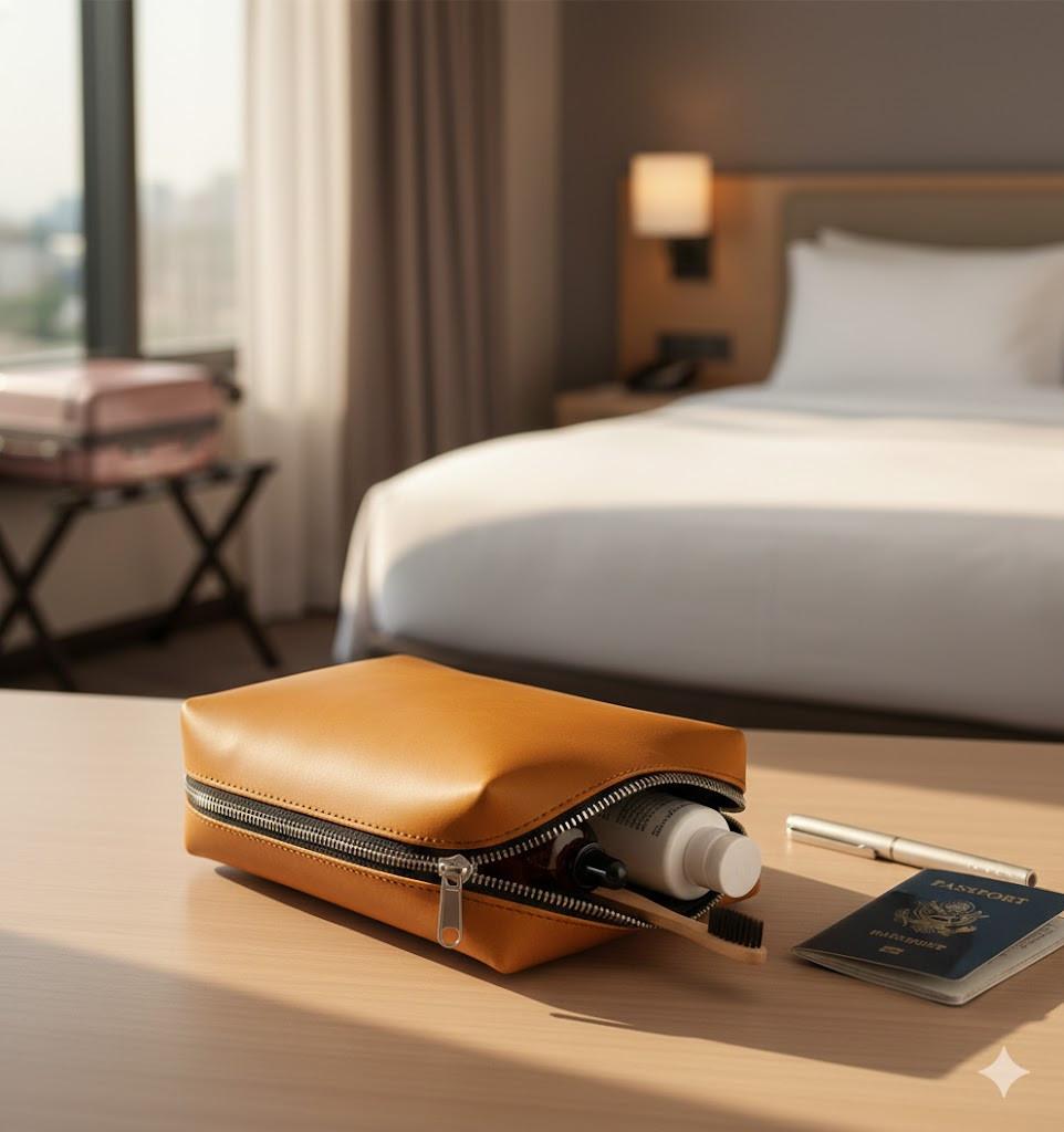 ROYAL Leather Toiletry Bag - Brown Water Resistant.