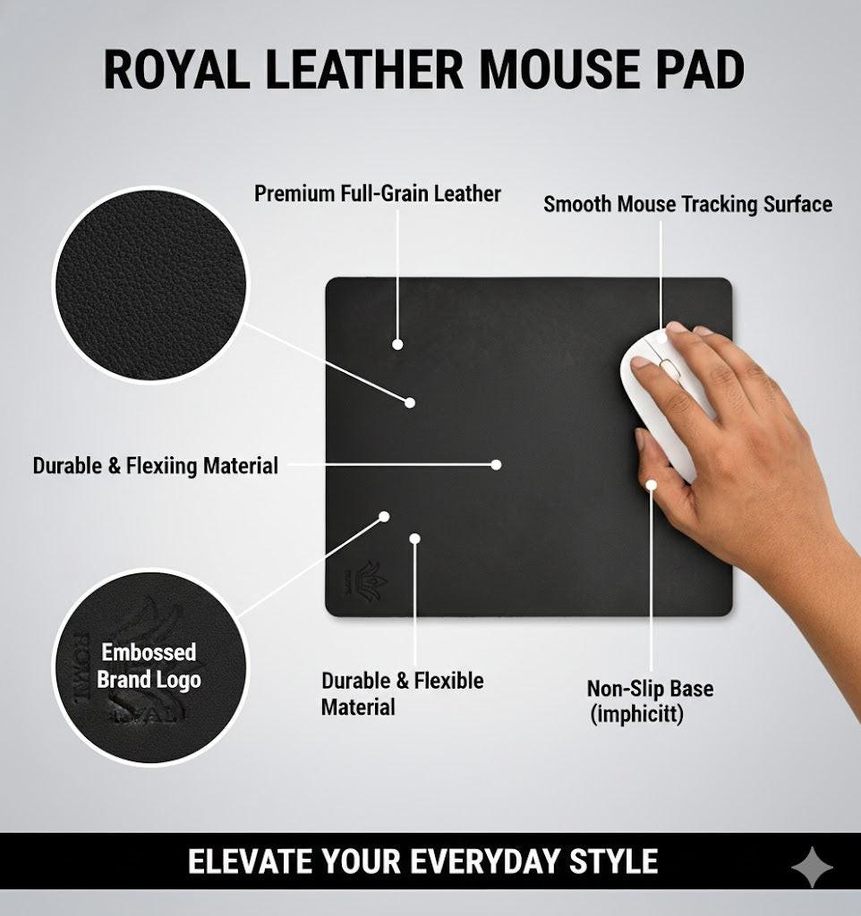 ROYAL Leather Mouse Pad - Black | Premium Desk Mat.
