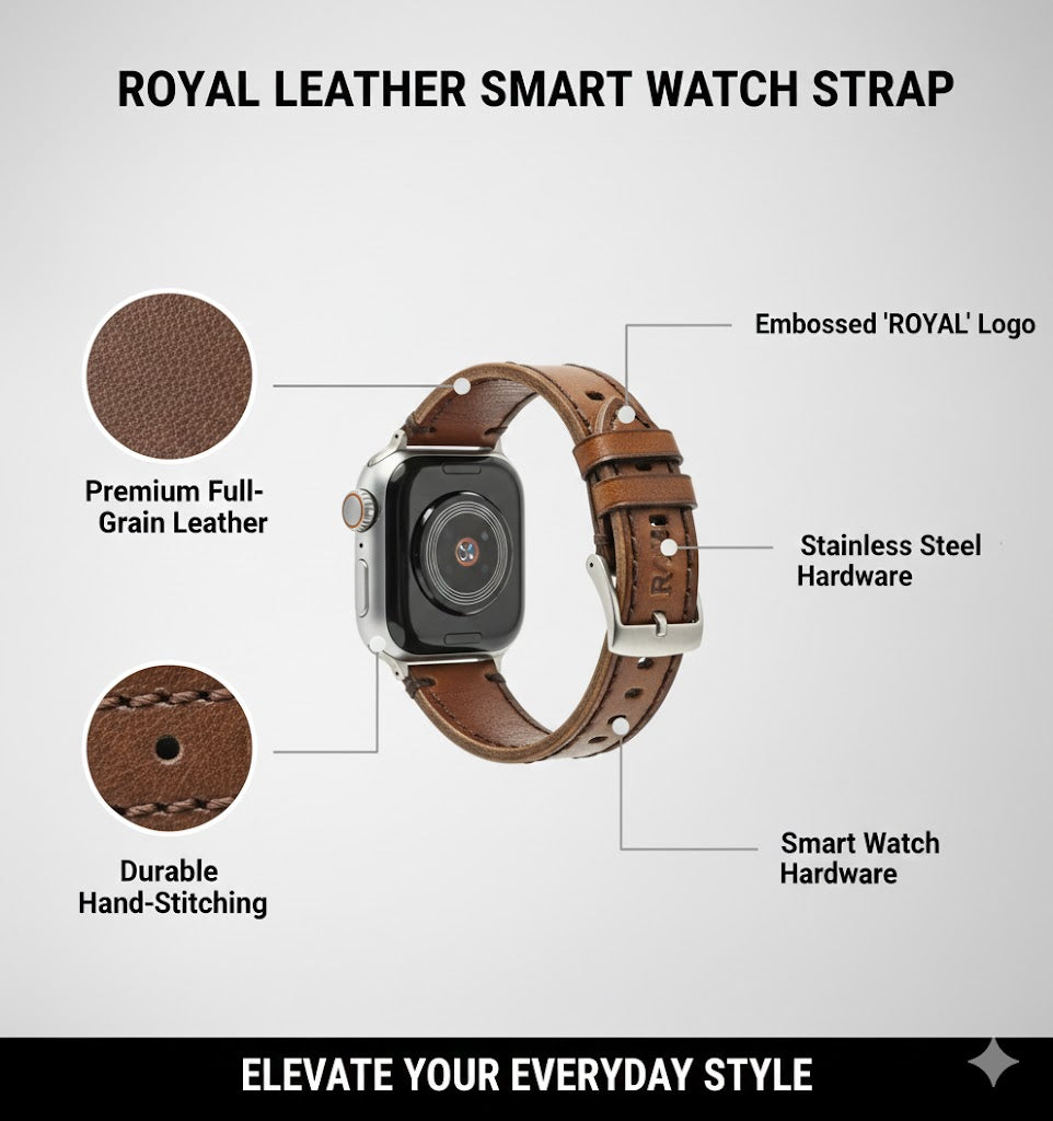 ROYAL Leather Watch Strap – Tan Double Stitch.