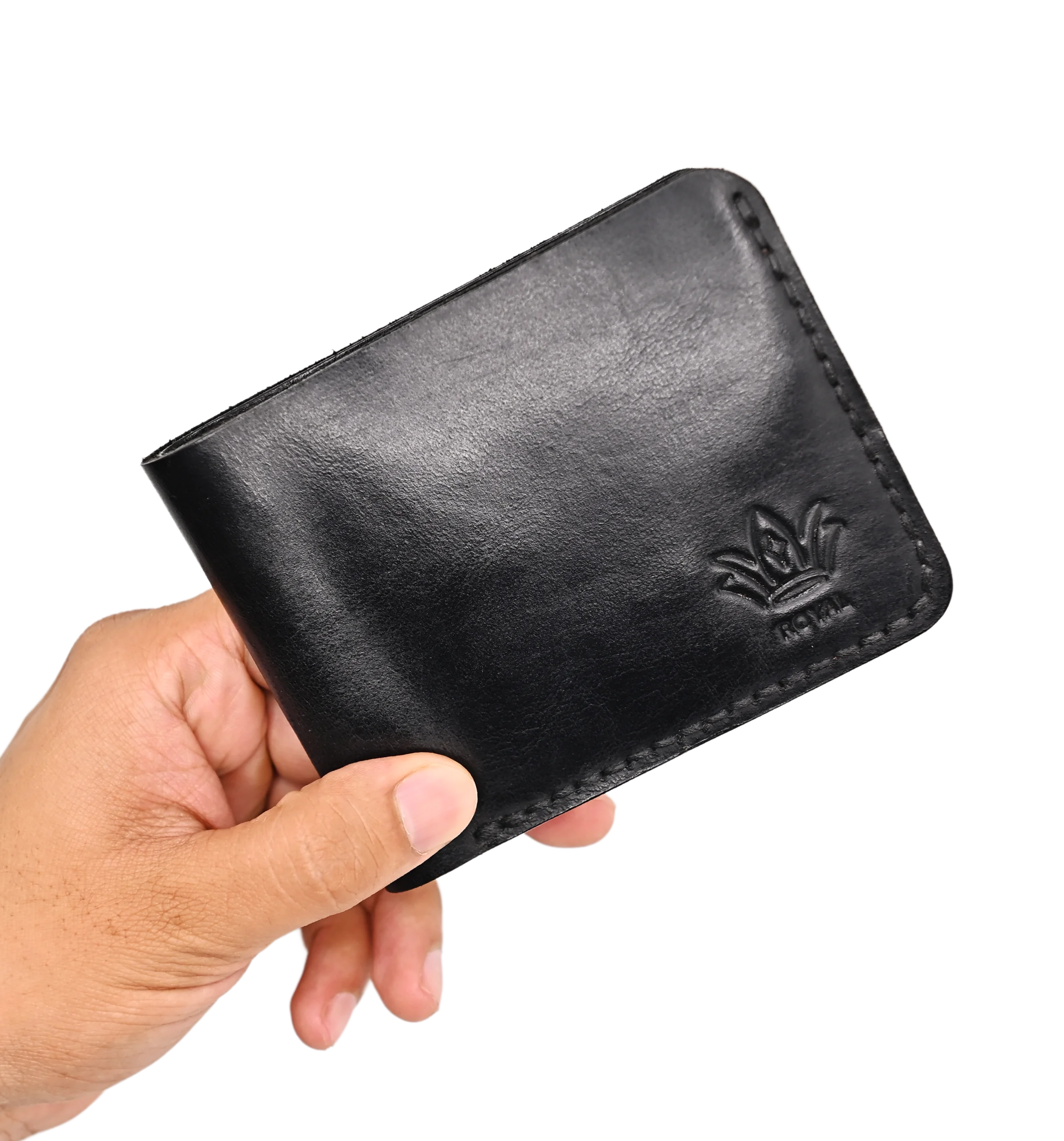 Leather black wallet three pocket