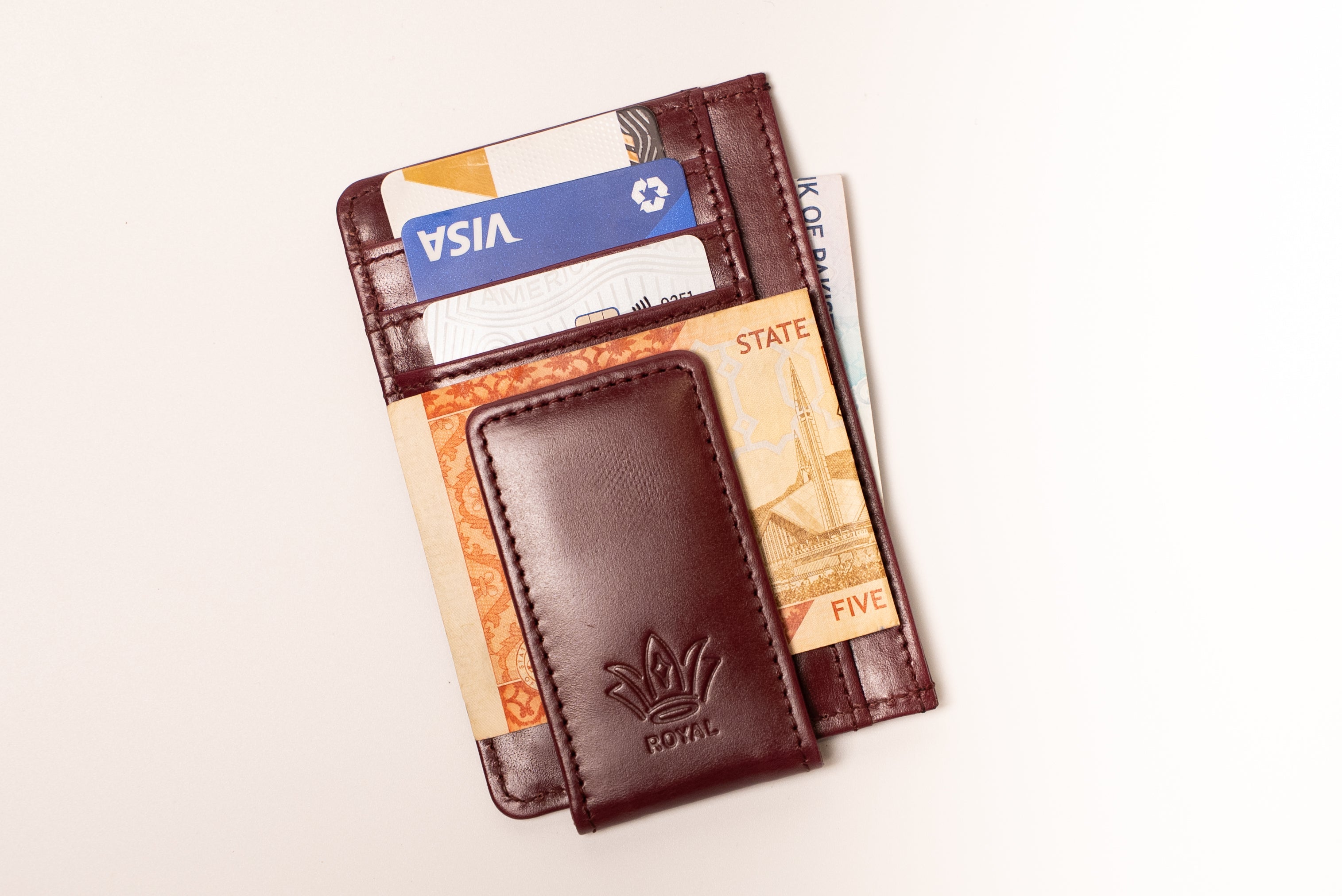 ROYAL Bifold Leather Money Clip Wallet - Brown Minimalist.