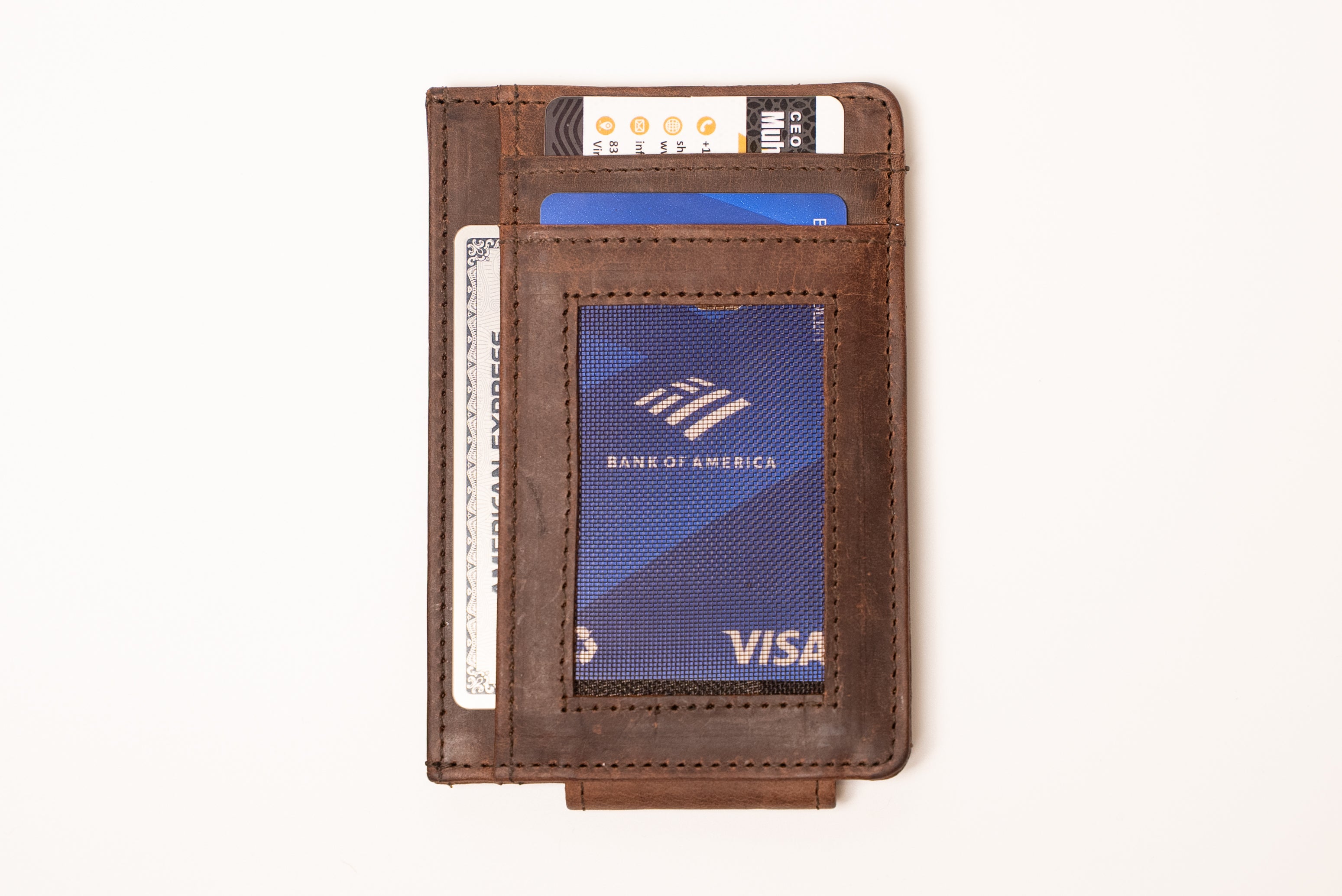 ROYAL Bifold Leather Money Clip Wallet - Brown Minimalist.