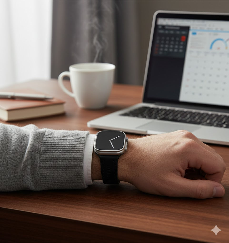 ROYAL Leather Watch Strap – Black Double Stitch.