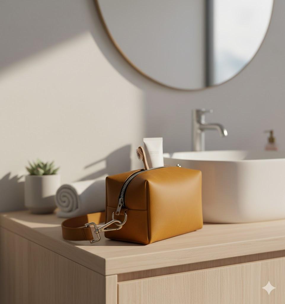 ROYAL Leather Toiletry Bag - Brown Water Resistant.