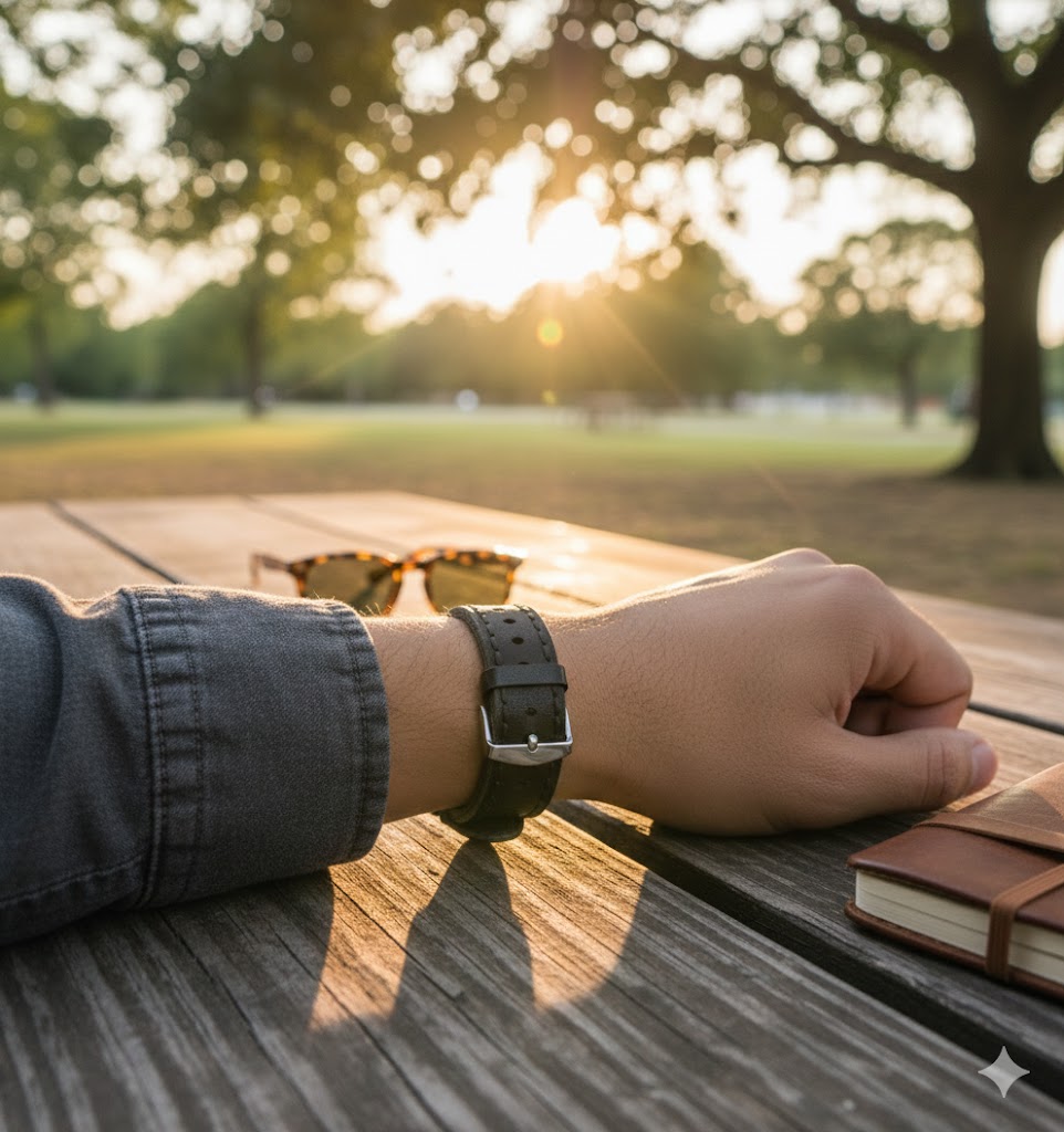 ROYAL Leather Watch Strap – Black Double Stitch.