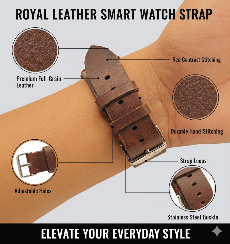ROYAL Leather Watch Strap – Red Thread Detail.