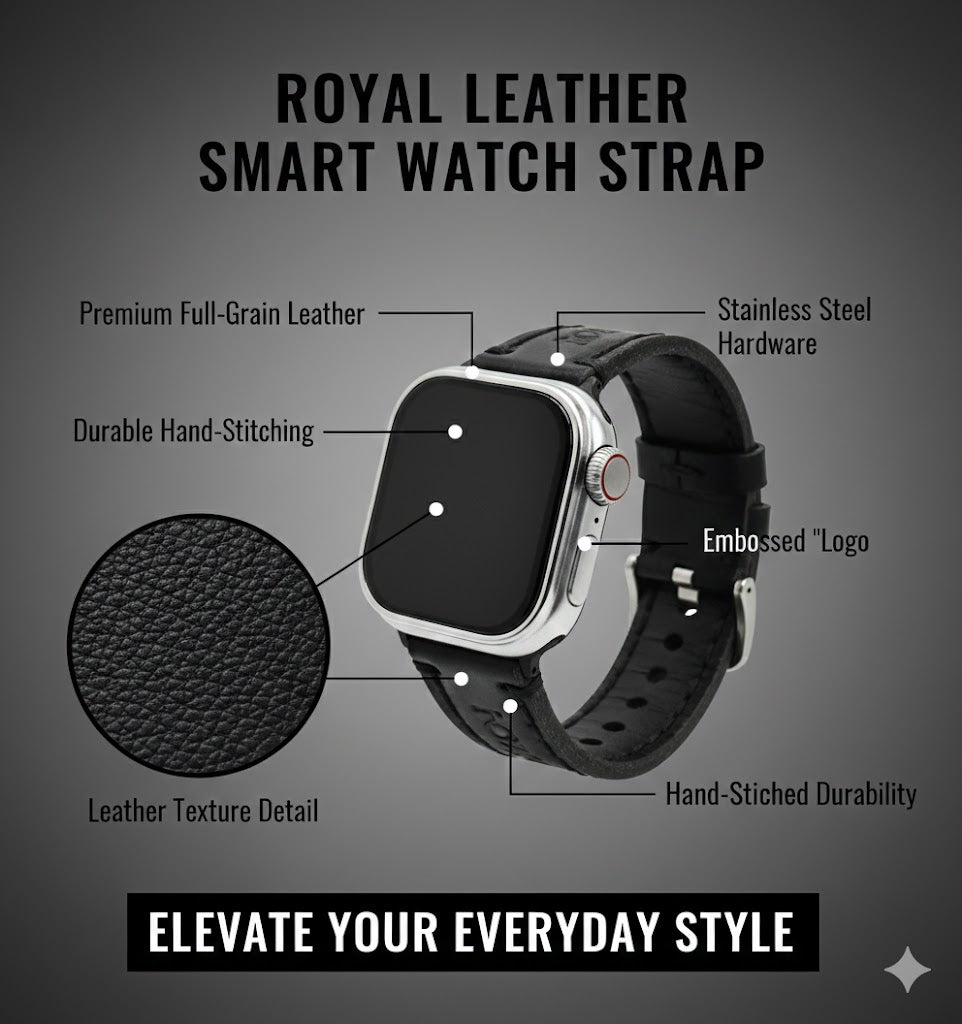 ROYAL Leather Watch Strap – Black Double Stitch.