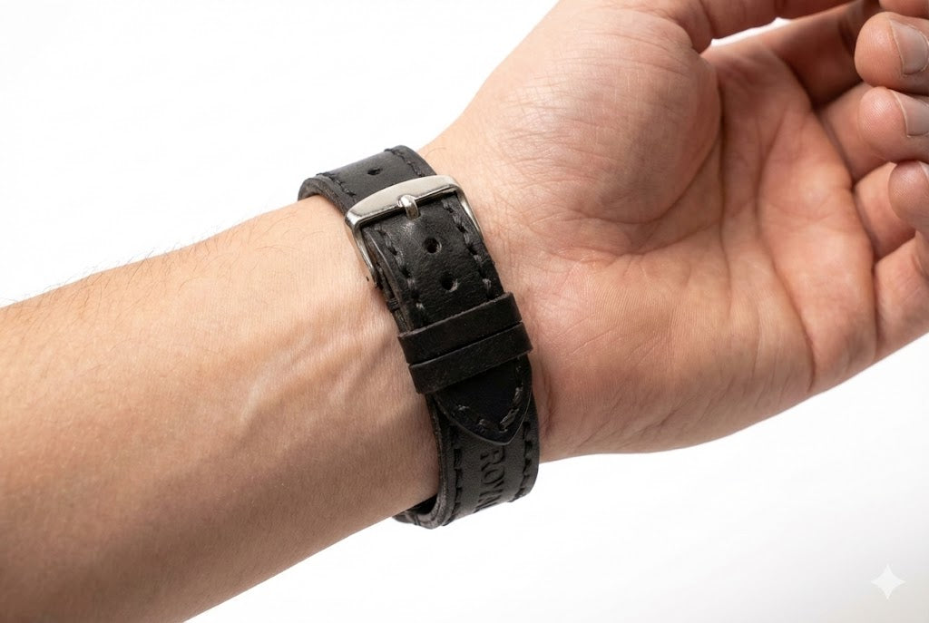 ROYAL Leather Watch Strap – Black Double Stitch.