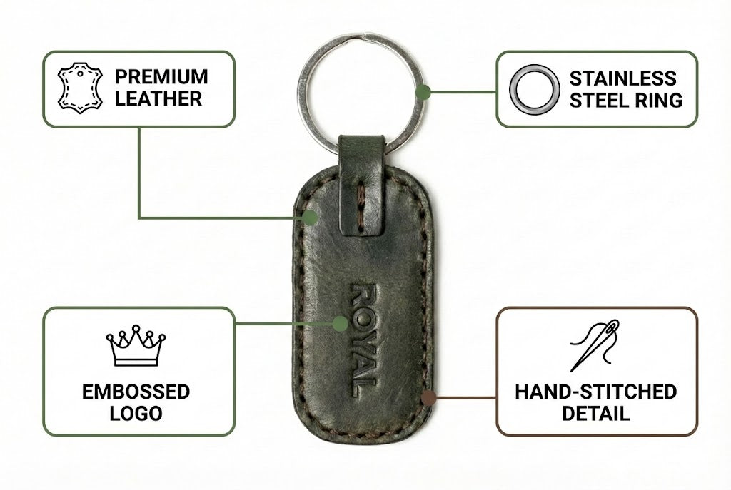 ROYAL Handmade Leather Keychain - Green.